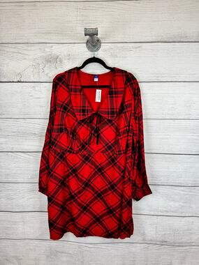Old Navy Plus Size Red & Black Plaid Collar Long Sleeve Dress Size 2X